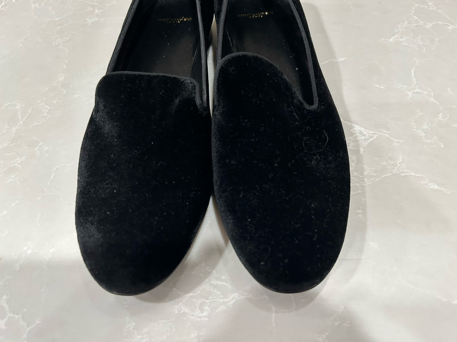 Mocassini ciabatte da fumo SAINT LAURENT nuovi in velluto nero taglia 39 9 corse lunghe