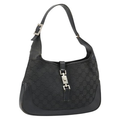 GUCCI GG Canvas Jackie Shoulder Bag Black Silver 001 3306 Auth 185970