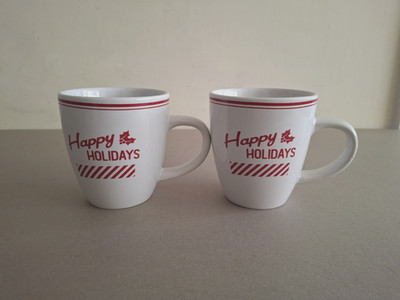 Paar Happy Holidays Weihnachten Tassen rot & weiß UVP Design Studio 9,5 x 8,5 cm