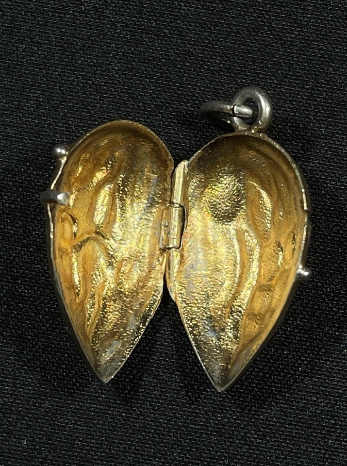 Antikes Jugendstil Medaillon Silber Mandel Kettenanhänger Glücksbringer Selten - Bild 3 von 4