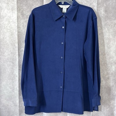 Womens Large Casual Corner Annex Button Up Long Sleeve Cozy Suede Like