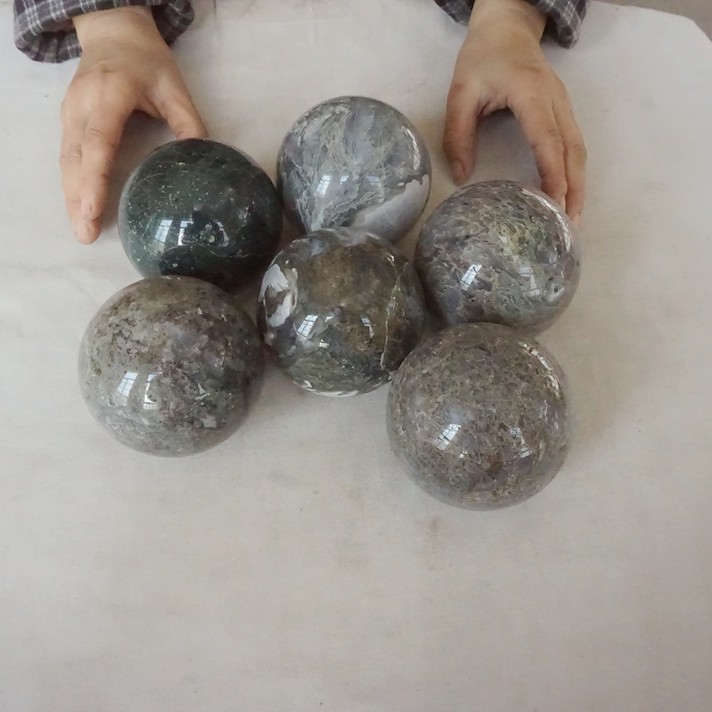 11.3LB 6 Natural Moss Agate Carnelian Quartz Crystal Geode Sphere Ball Healing