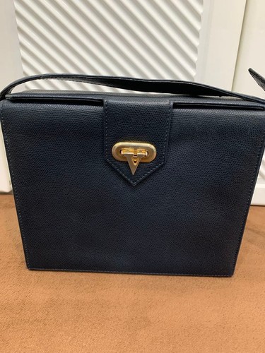 Valentino Garavani Shoulder Bag Purse V Logo Leather Navy Authentic