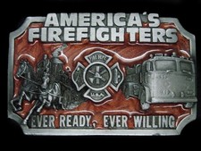 UA01151 NOS VINTAGE 1983 AMERICA'S FIREFIGHTERS COMMEMORATIVE BELT BUCKLE