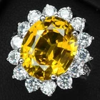 Luxurious Vivid Yellow Sapphire 7.60Ct 925 Sterling Silver White Gold Halo Rings