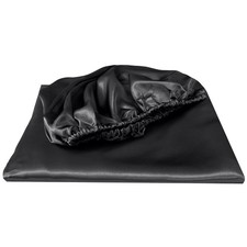 Black Twin Fitted Sheet, Silk Satin, Deep Pocket, Fully Elasticized