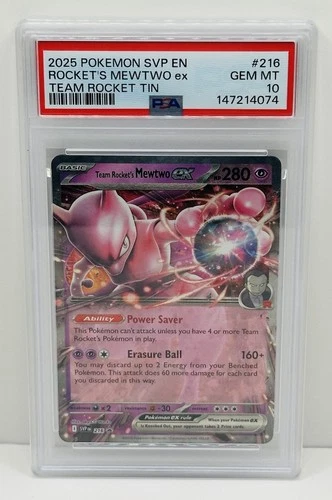 🔥2025 POKEMON SVP EN-SV BLACK STAR PROMO #216 TEAM ROCKET'S MEWTWO EX PSA 10!🔥