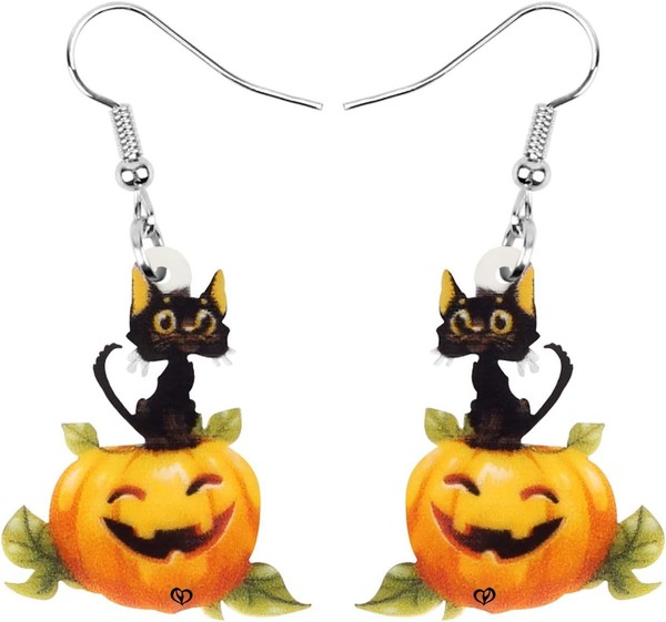 Acryl Ohrringe Halloween KüRbis Katze AnhäNger Schmuck FüR Damen MäDchen-image