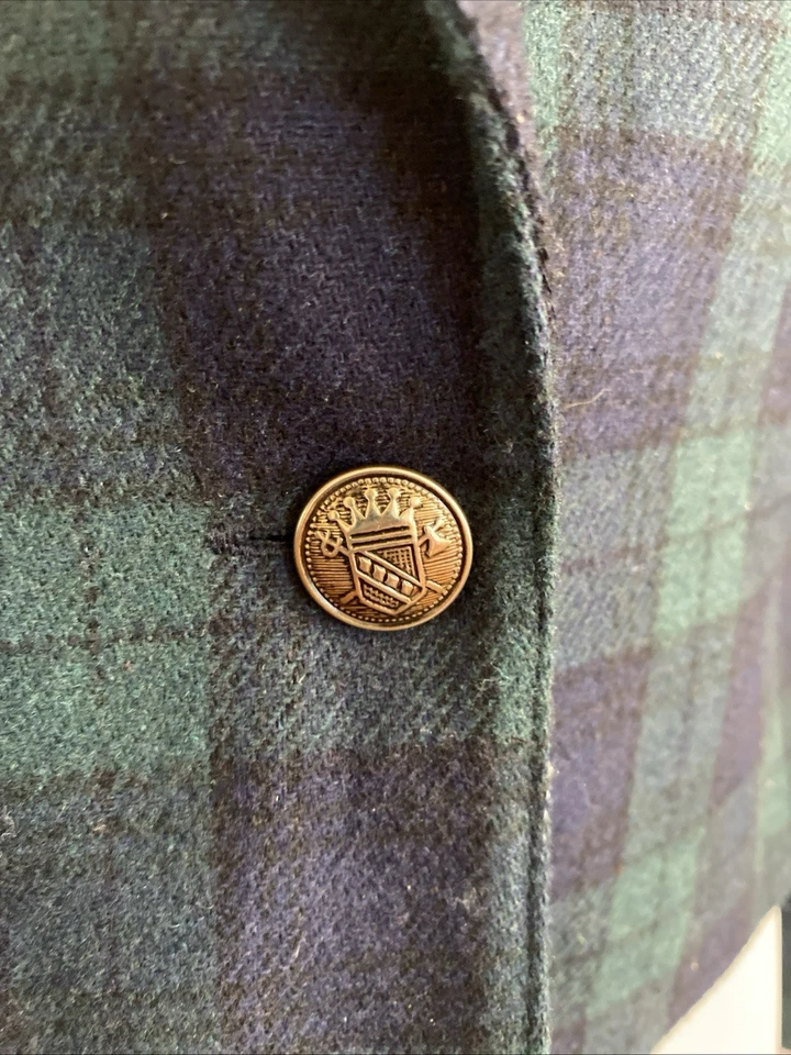 VTG Gloria Vanderbilt Crop Blazer Jacket Green Blue Tartan Plaid Wool Blend 8 M - Image 4 of 4