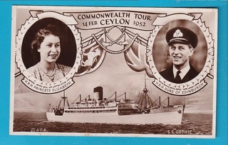 Original RP Postcard Royal Commonwealth Tour CEYLON 1952 S.S. GOTHIC