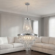 20 in Chrome French Raindrop Crystal Chandelier 11 Light Pendant Kitchen Fixture