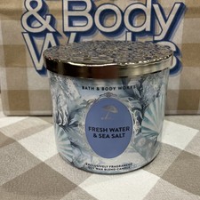 Bath  Body Works FRESH WATER  SEA SALT       3 Wick SCENTED Candle 25-45 Hrs