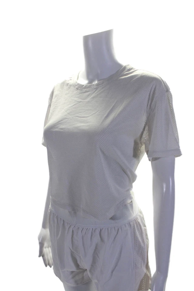 Conjunto de pantalones cortos ALALA para mujer forrados con textura atada transparente ropa deportiva talla blanca Foto 3 de 4