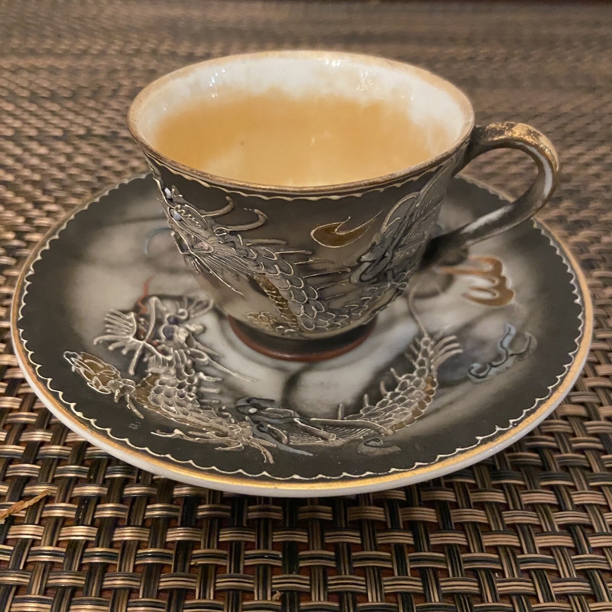 Vintage Moriage Dragonware Tea Cup And Saucer Made In Occupied