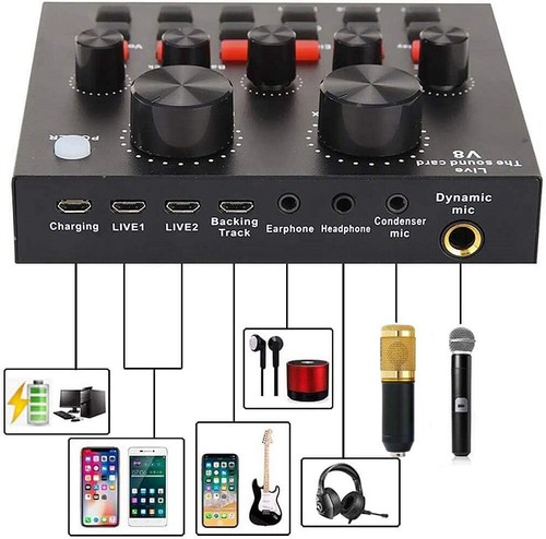 Micrófono De Condensador Con Tarjeta De Sonido Y Accesorios Para Streaming NUEVO - Picture 4 of 8