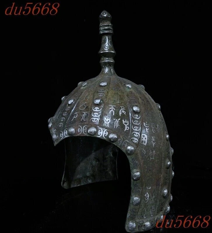 14" Antigua dinastía china mercancía de bronce valiente guerrero soldado casco estatua Foto 2 de 4