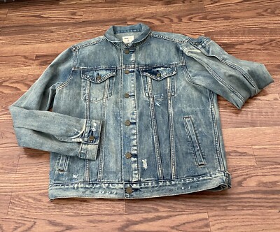 Gap Icon Sz M 1969 Distressed Blue Denim Jean Mens Jacket