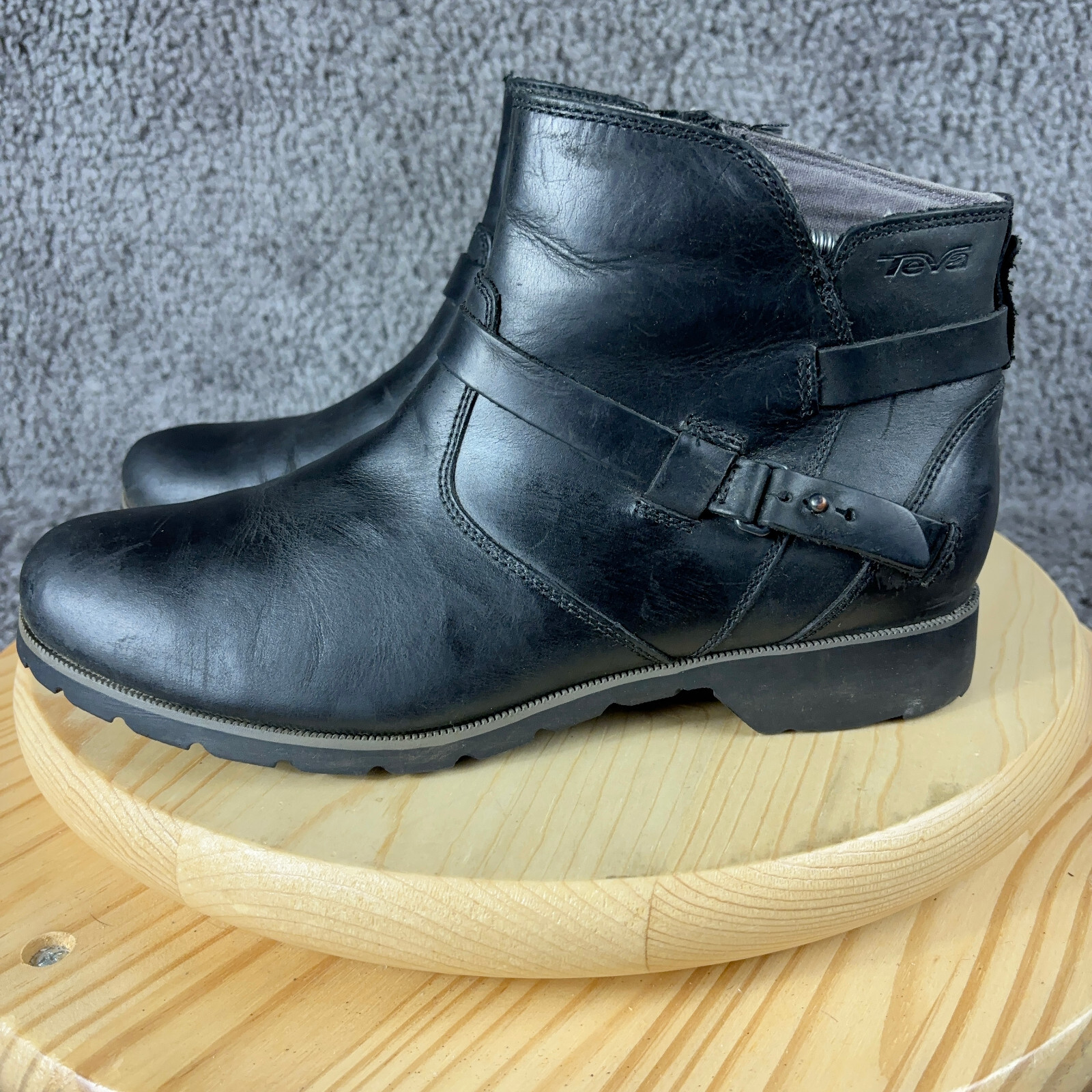 Teva De La Vina Leather Boots Womens 10 Black Waterproof Side Zip