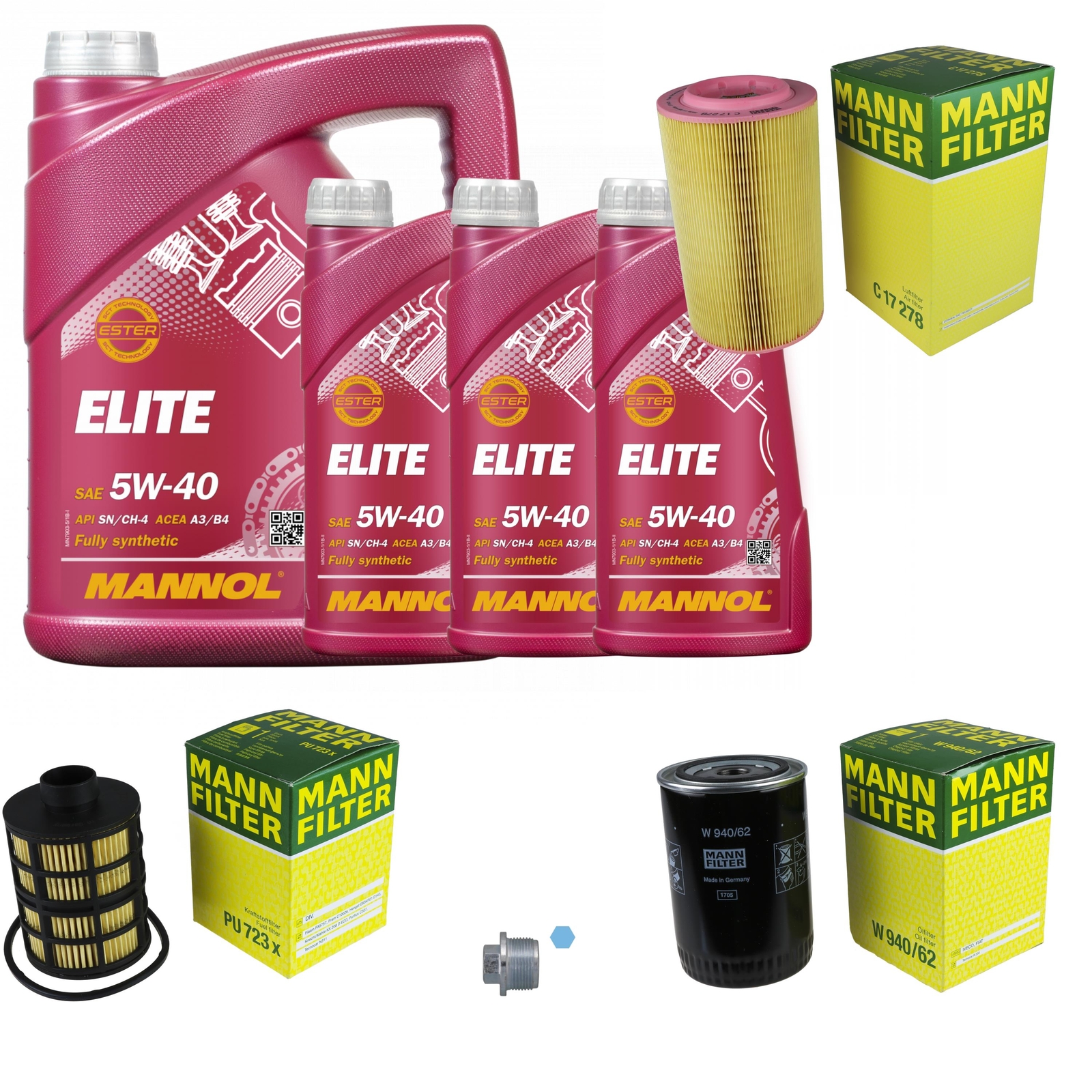 MANN-FILTER Inspektionspaket 8 L MANNOL 5W-40 Elite für Fiat Ducato 2.8 JTD