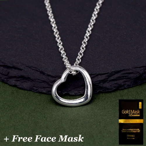 Open Floating Heart Pendant Necklace on 16”-24" Rolo Chain- Face Mask
