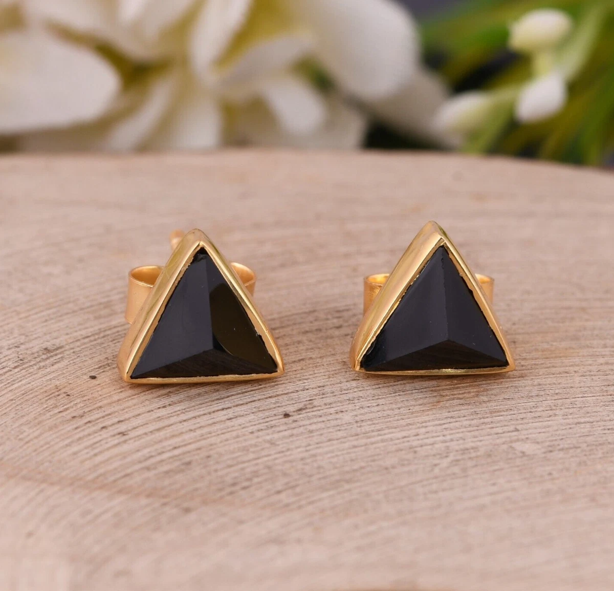 White Gold Dainty Pyramid Stud Earrings, 8 mm