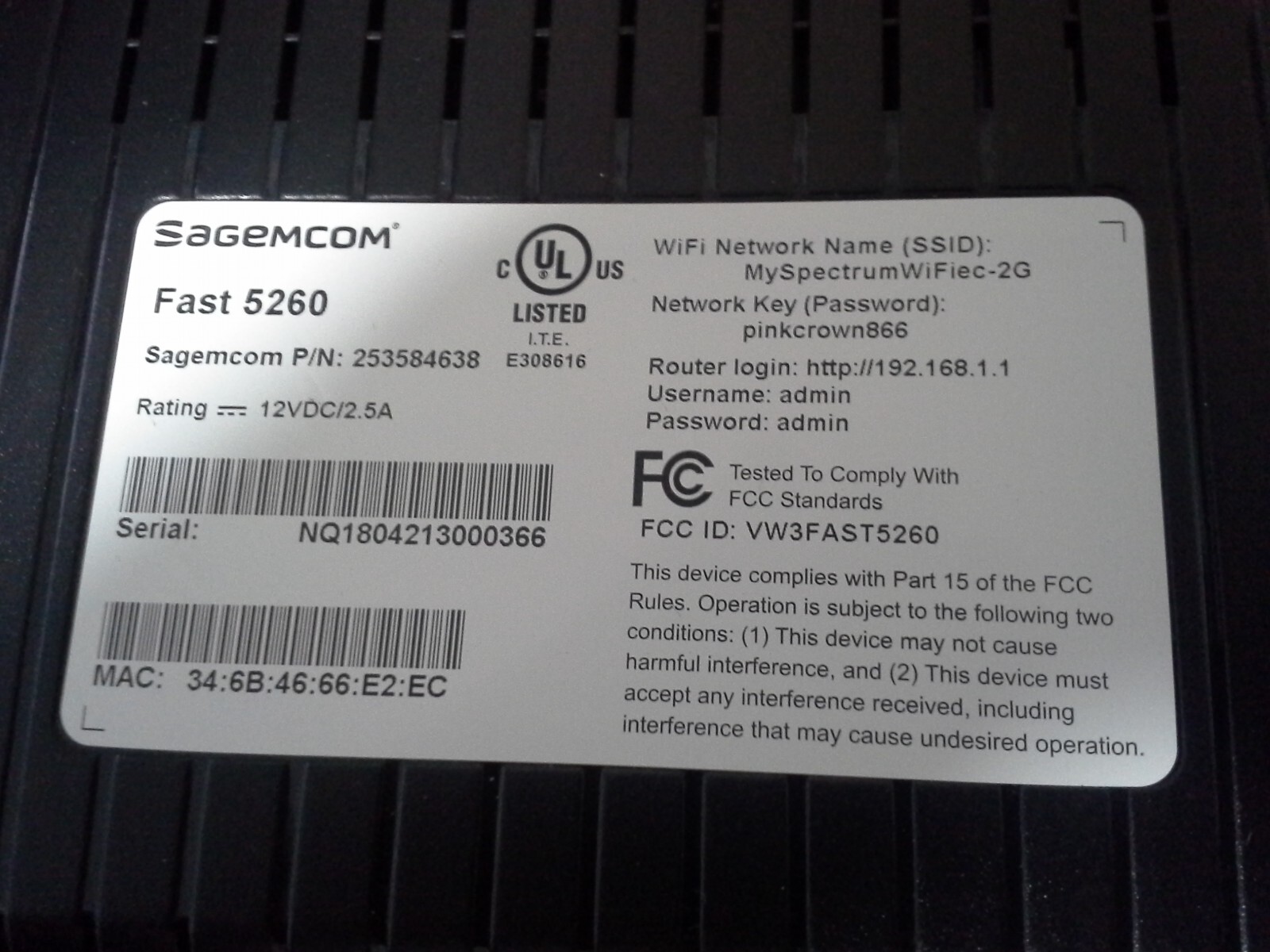 Sagemcom FAST 5260 Wireless Wifi Router Charter Spectrum | eBay