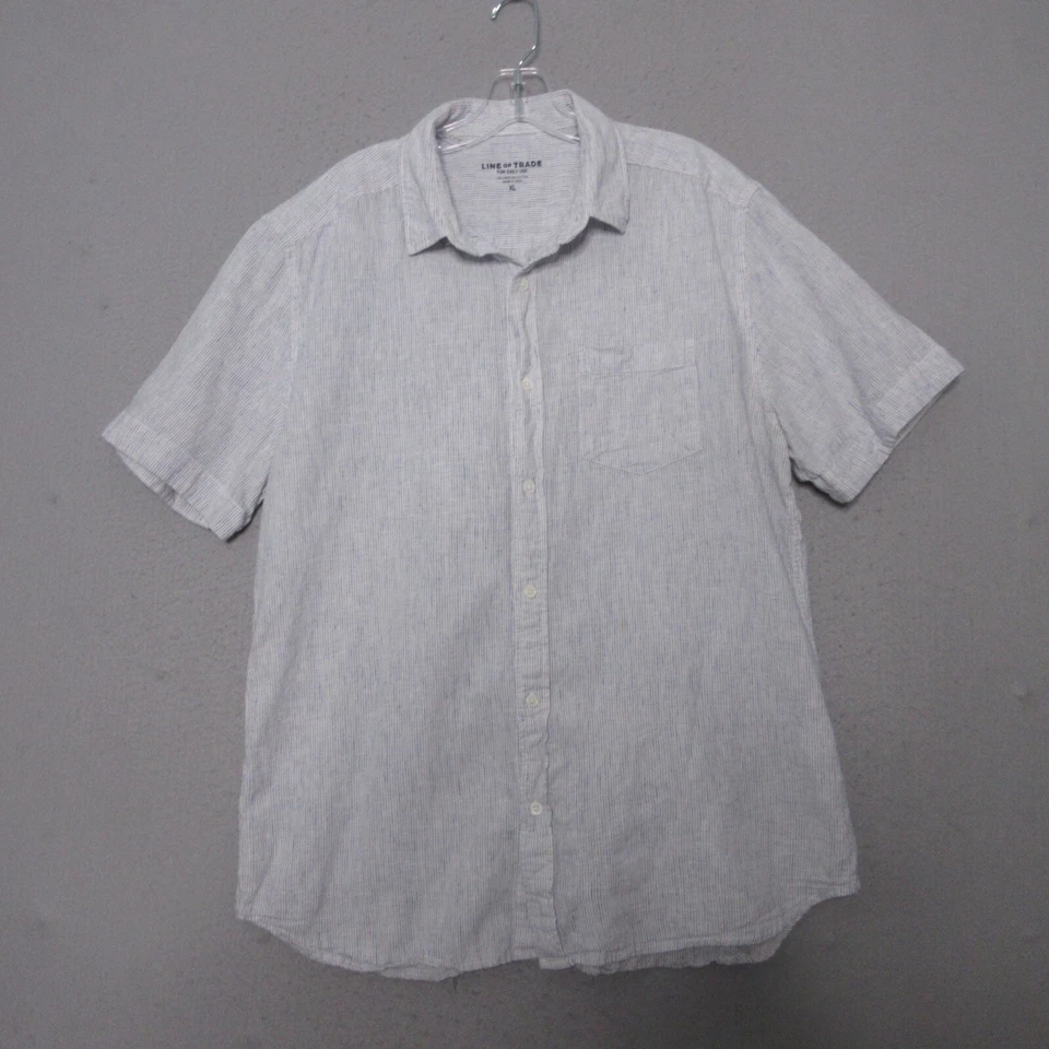 Line of Trade Shirt Men XL Gray Linen Blend Stripe Button Up Beach Breezy Resort - Image 2 of 4