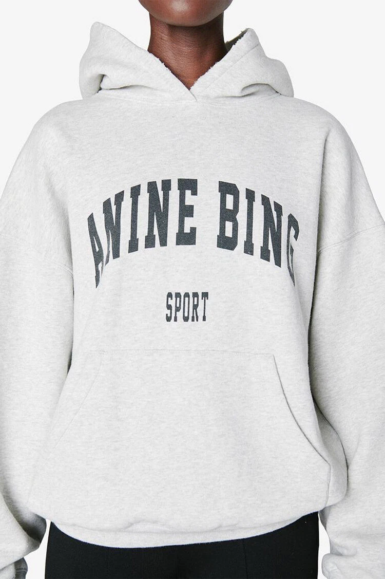 Grey ANINE BING Print Floral Long Sleeve Pullover Hoodies Women