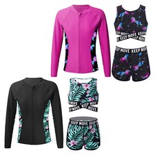 Girls Swimsuit 3 Pieces Rash Guard Set Long Sleeve Bathing Suit Kids