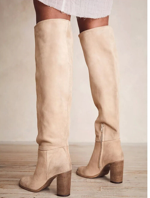 NEW FREE PEOPLE Sz 36 DAKOTA TALL BOOTS IN CREME SUEDE | eBay