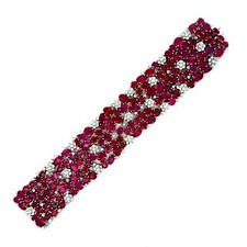 Wide Ruby Diamond 18k White Gold Cluster Bracelet