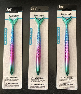 3 Rainbow Metallic Mermaid Tail Blue Ink Pens Great for Kids or Gag gifts