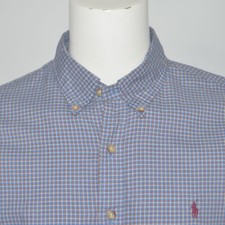 POLO RALPH LAUREN Classic Fit Blue Check 100 Cotton Long Sleeve Casual Shirt XL