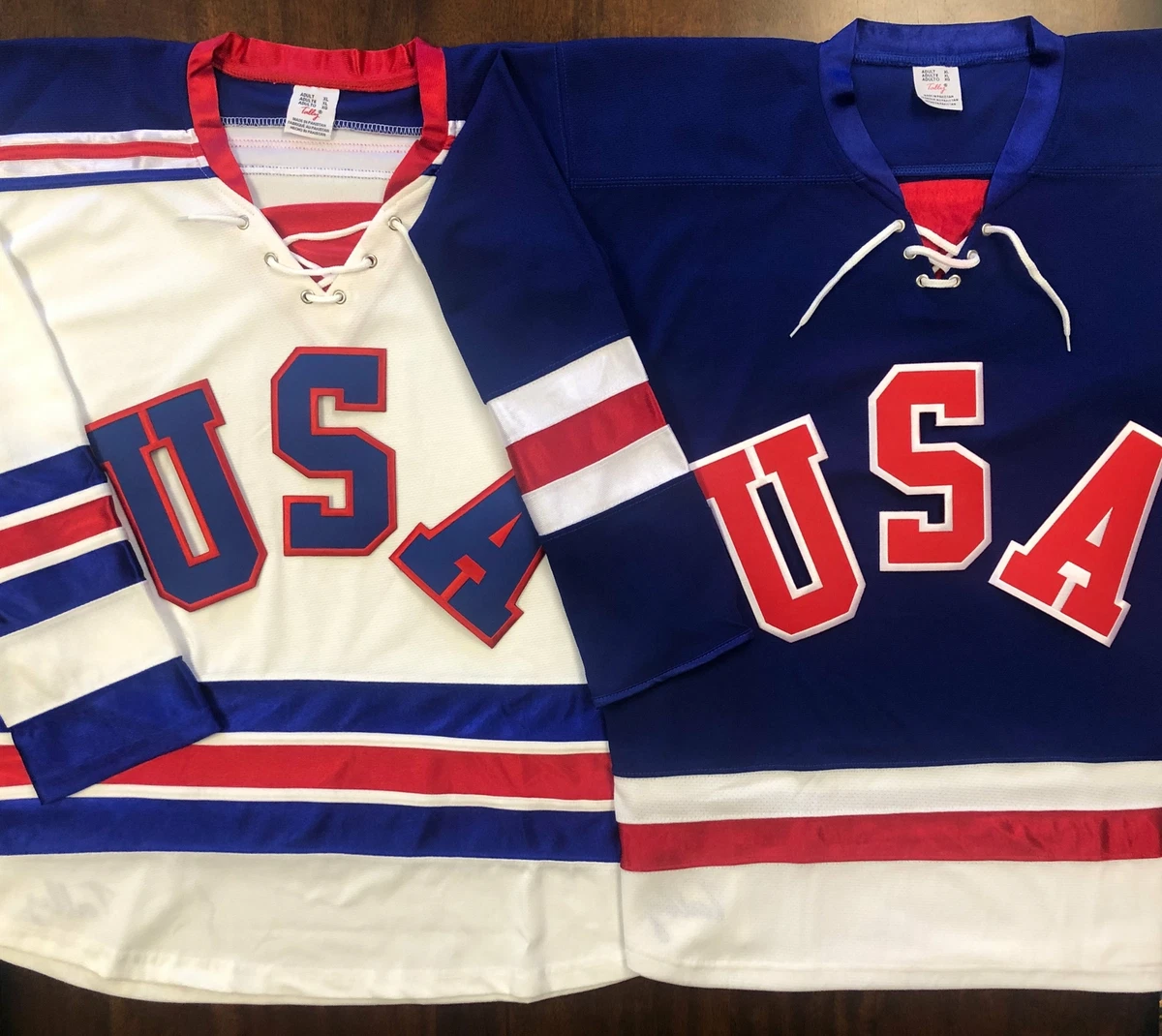 Custom Hockey Jerseys with A Team USA Twill Crest Adult Medium / (Number on Back and Sleeves) / Blue