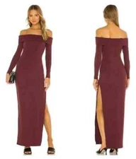 LOVERS + FRIENDS Women Off Shoulder Maxi Dress Sz XXS Red Royale Ribbed 52-10