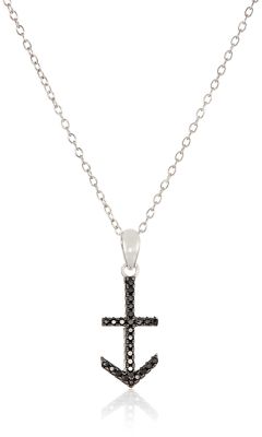 Black Spinel Anchor Pendant, Sterling Silver Pendant With 18'' Chain For Women's.