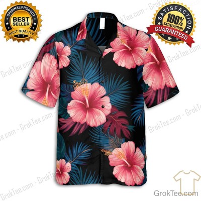 Midnight Bloom Hawaiian Shirt, Tropical Hibiscus Floral Aloha Pattern Men Women