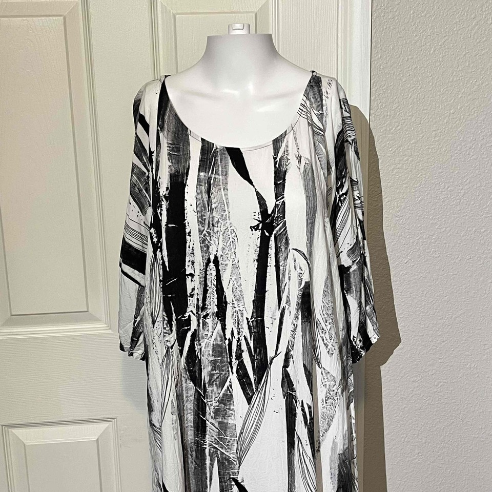 Jams World Honolulu Black White Abstract Bamboo Print Dress Womens Size