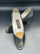 Vintage Style Bally Made in Italy Black Suede Leather Peep Toe Pumps Size 7.5