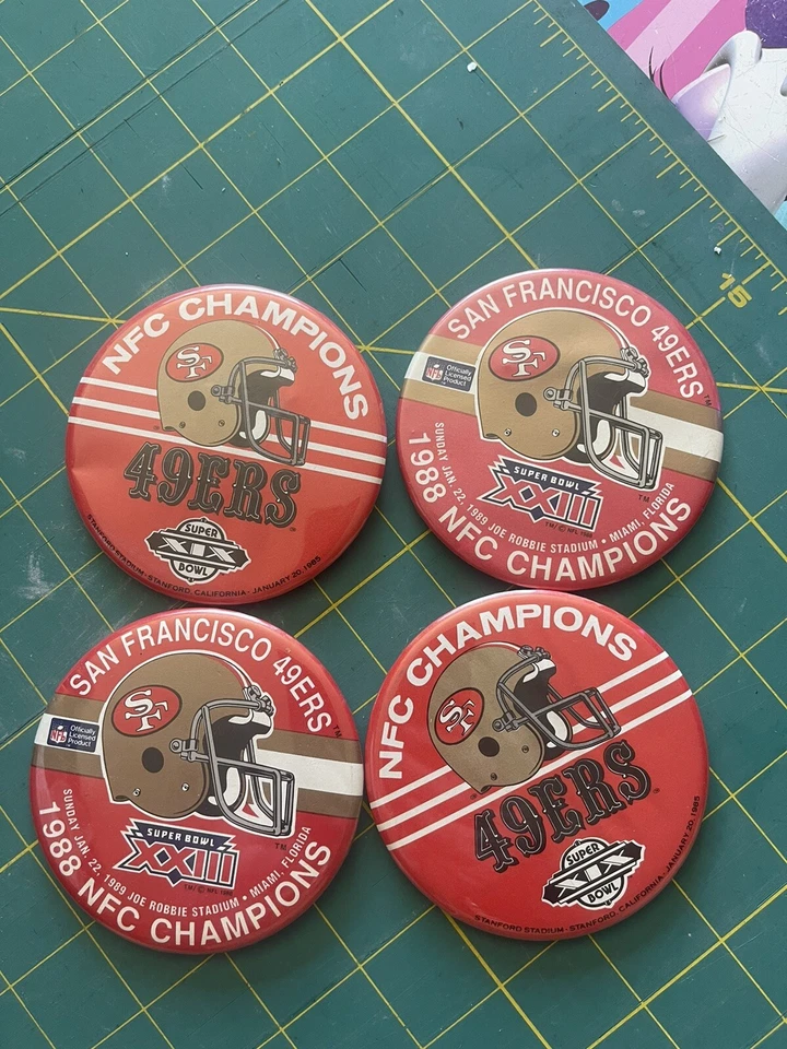 Lote de 4 botones pinback del Super Bowl de los 49ers de San Francisco lote de 4 campeones de la NFC Foto 3 de 3