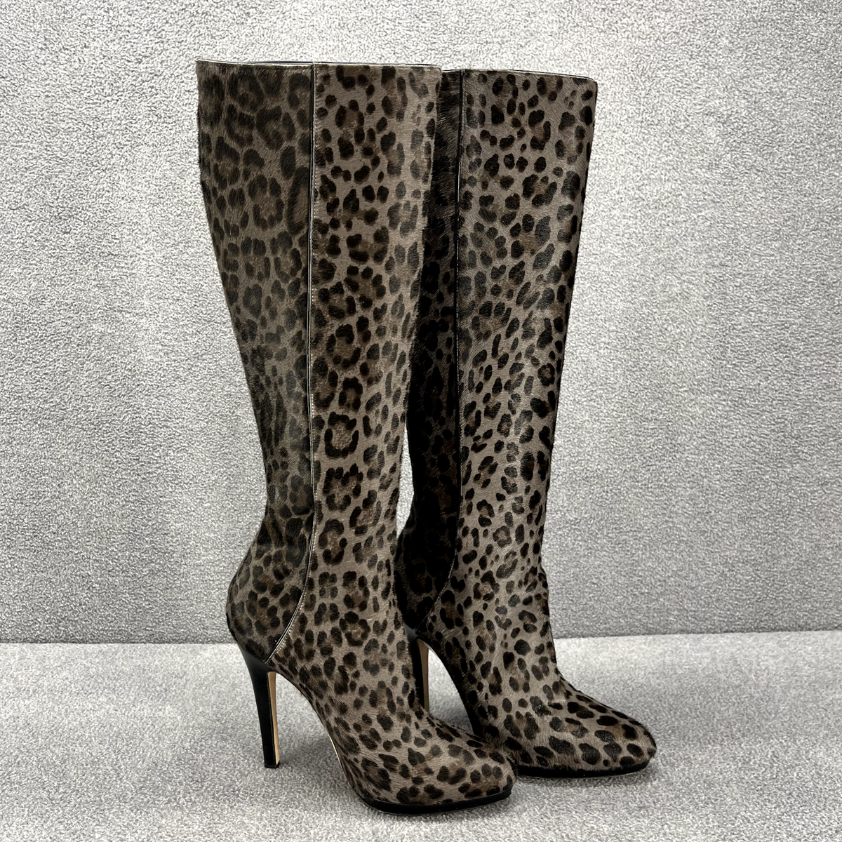 Jimmy Choo Boots Women US 6 EU36 Gray Pony Hair Leopard Print High 