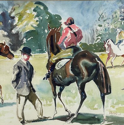 Großes Pferderennen Aquarell Gemälde von Cyril Paston Style of Munnings
