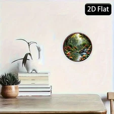 1pc 8-Inch Round Aluminum Wall Art Sign - Vivid Aquatic Plants & Weeping Willow