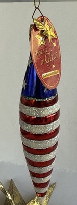 Kathe Wohlfarht Poesie in Glas USA Flag Blown Glass Christmas Ornament New