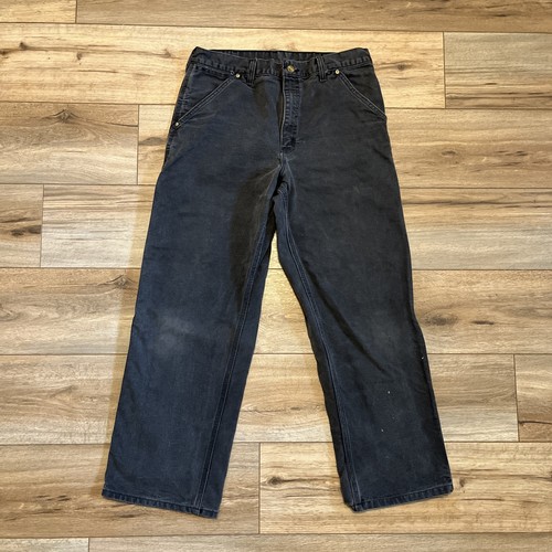 VTG Carhartt Duck Canvas Carpenter Jeans SZ 34x30 Faded Black B02 BLK ...