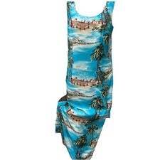 Karen Kane Vintage Women’s Hawaiian Maxi Dress.Slits. Hula Dancers Tropical.Med.