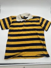 Vtg 70s Richman brothers XL Yellow Navy Striped Polo Shirt Preppy Retro USA Made