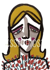 Colorful Watercolor & Acrylic Mixed Media Woman, 5"×7", Neo Expression - Hermion