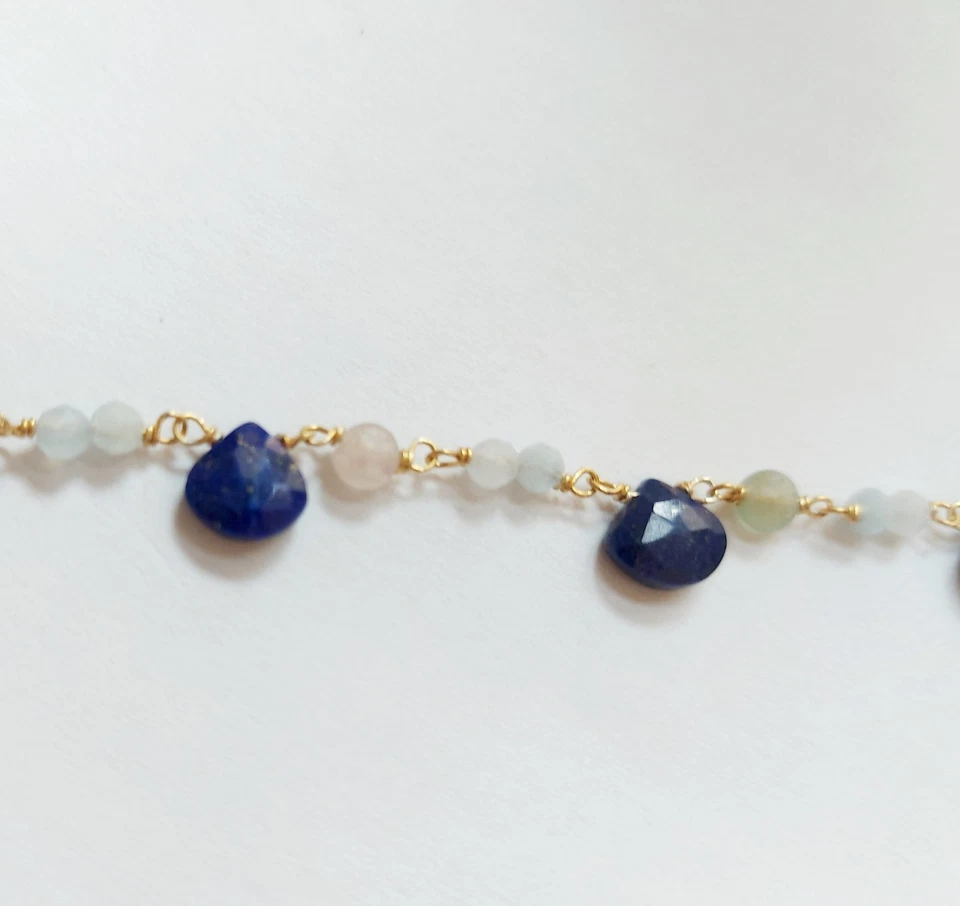 Bracciale in argento 925 dorato oro con acquamarina, tormaline e lapislazzuli  - Immagine 3 di 4