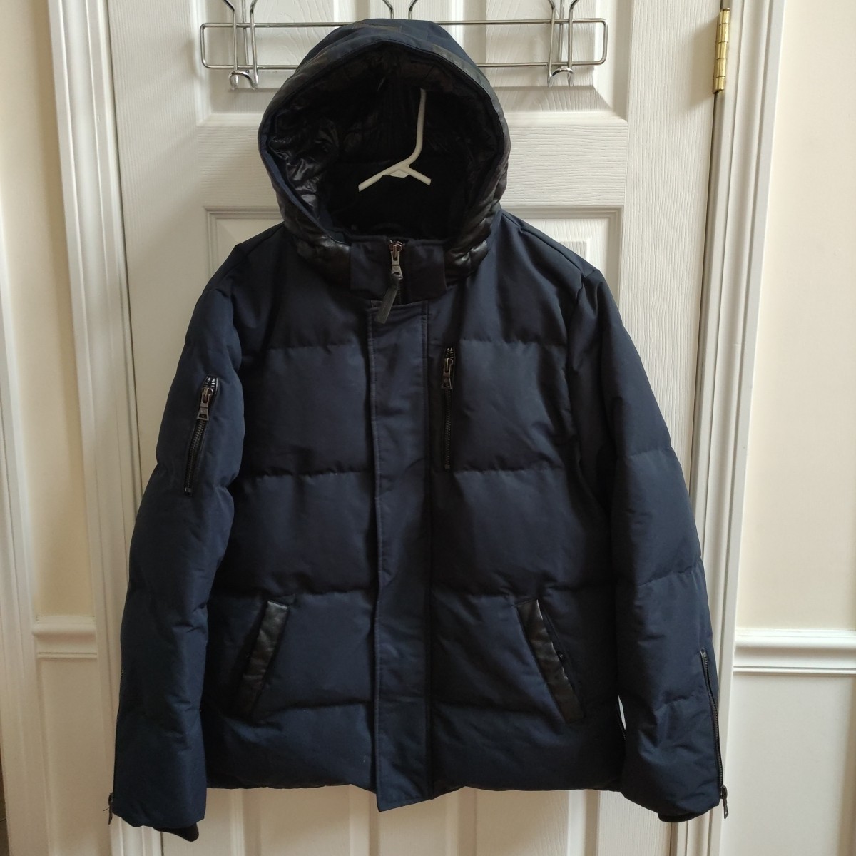 Point Zero Down Jacket Faux Leather Trim Men's XL Navy